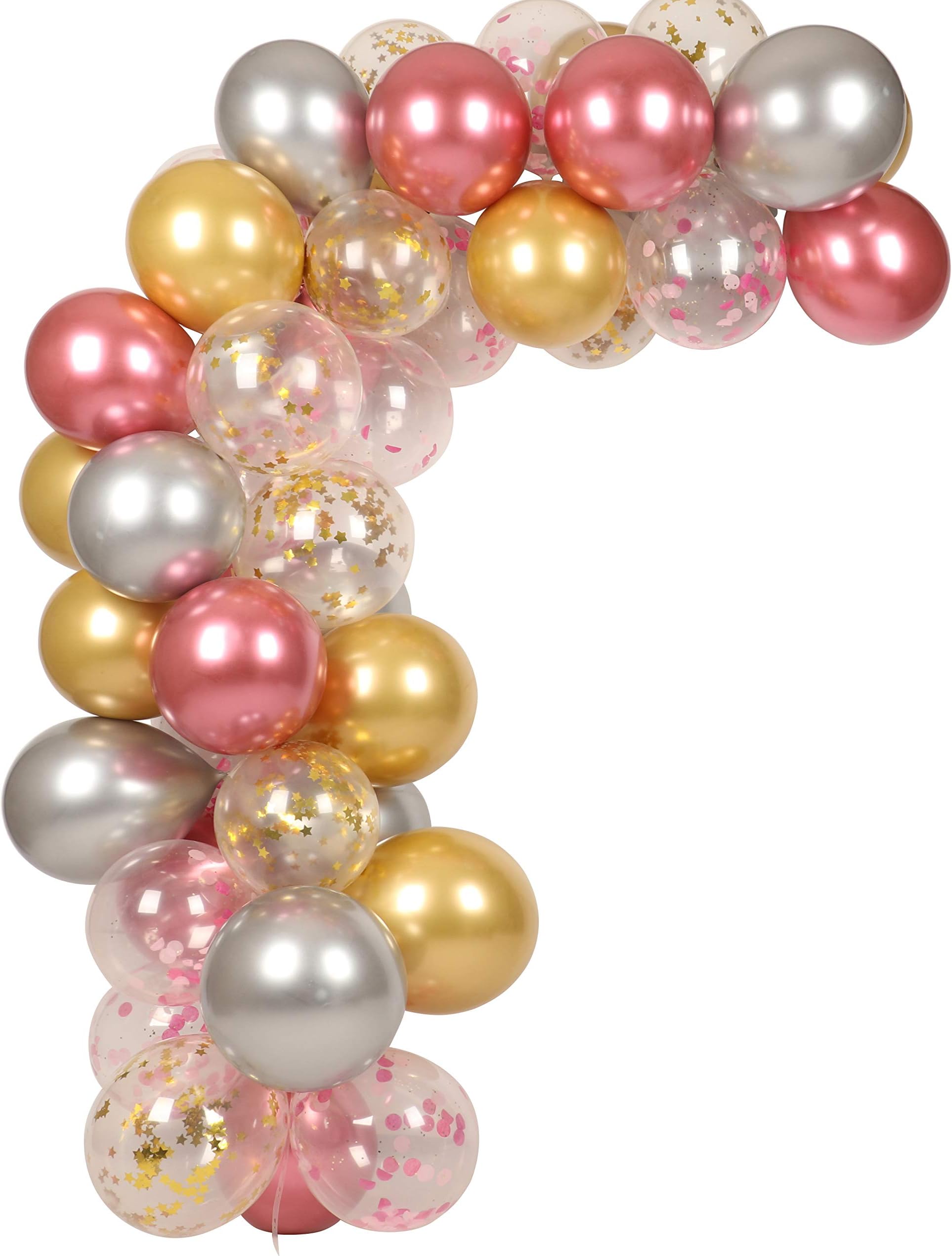 Pink Gold Silver Metallic Balloons Garland Arch Kit 12inch 50pcs For Girl Baby Shower Bachelorette Birthday Wedding Decorations
