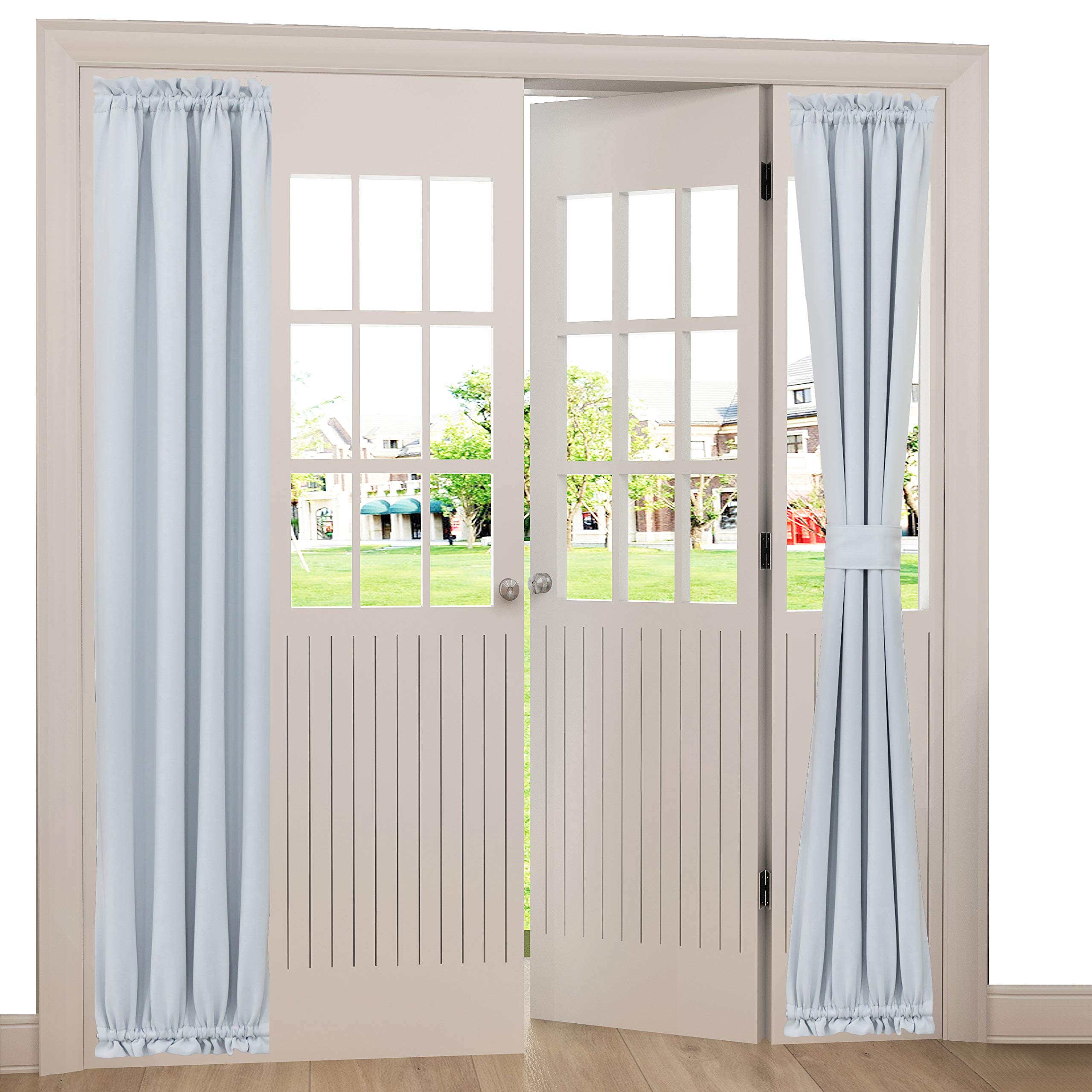 Aquazolax Rod Pocket Door Curtain 25" x 72" Premium Coating for Glass Door - 1 Panel, Greyish White