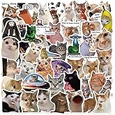 50Pcs Cat Stickers, Funny Cat Meme Stickers for Teens Adults, Cute Meme Decals for Laptop Water Bottle, Waterproof Vinyl Decals for Water Bottle Laptop Scrapbook Journal