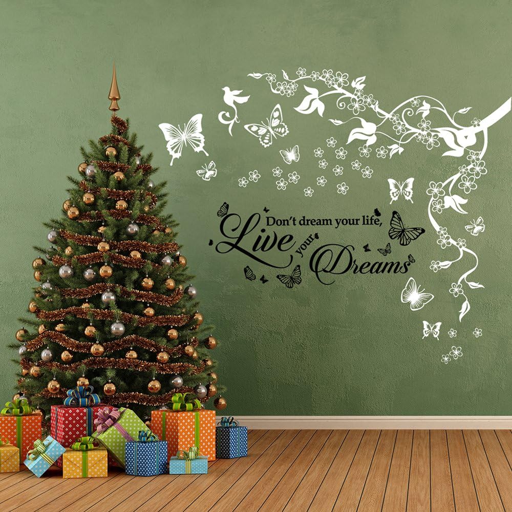 Walplus 120 x 95 cm "Butterflies Vine Plus Dream Quote" Removable Christmas Wall Stickers Murals Nursery Office Home Decoration - Image 3