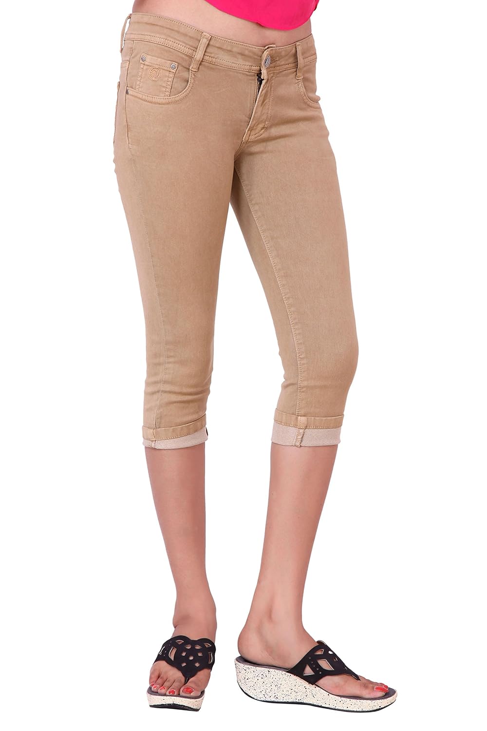 airways stretchable denim capree pant for women