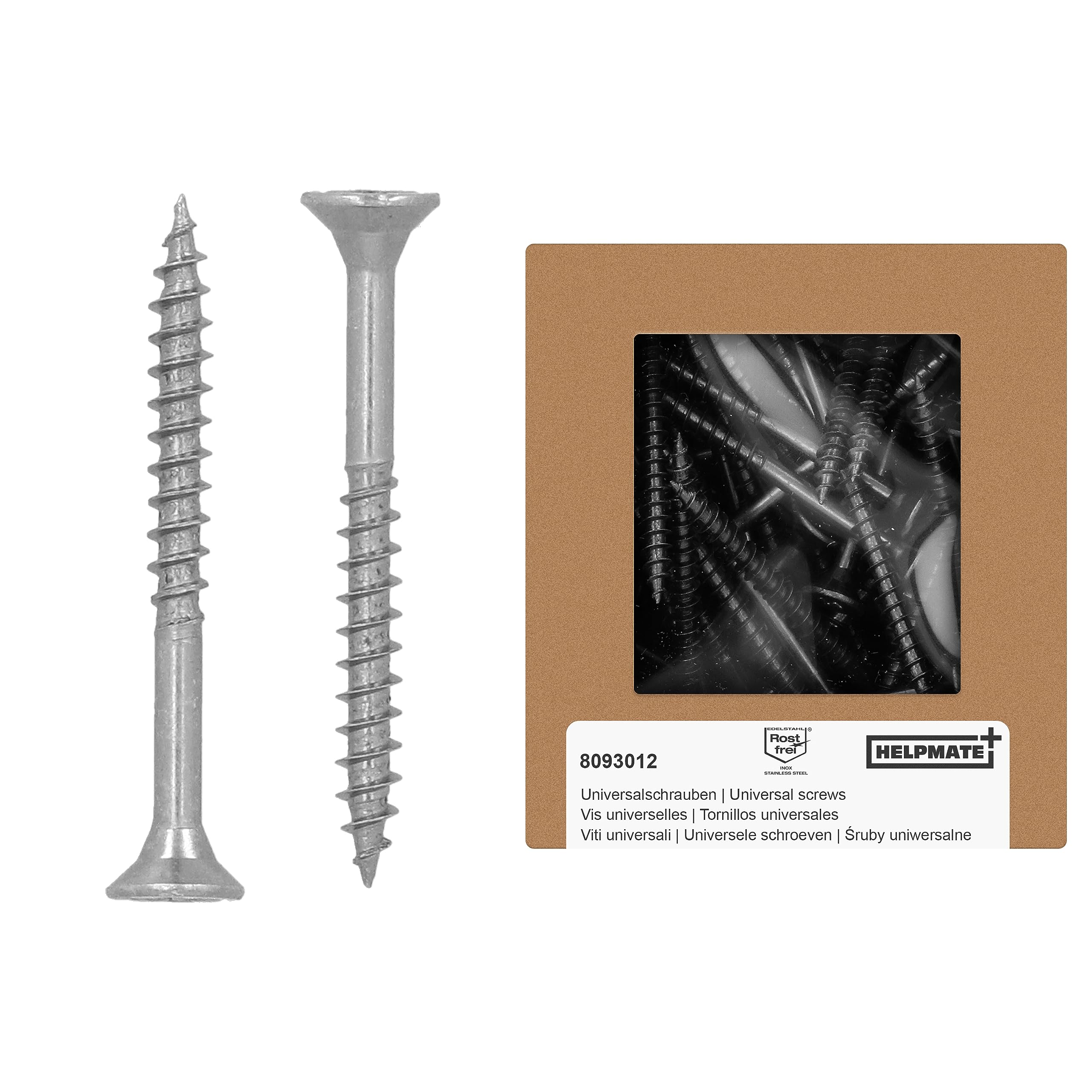 HELPMATE - Universal screws, countersunk head, 4.0x40, stainless steel A2, rustproof - 225 pieces Wood screws with T-drive and partial thread - Chipboard screws for indoor and outdoor use