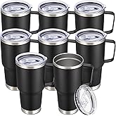 Cool Yoleb 30 oz Tumbler with Handle and Lid, Stainless Steel Tumblers Bulk Double Wall Vacuum Insulated Travel Mug Leak Proof Cup Keep Drinks Cold and Hot Black, 8 Pack