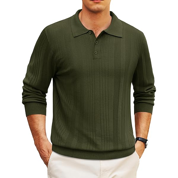 Hardaddy Men's Knit Polo Shirts Long Sleeve Button Up Pullover