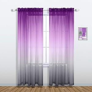 Purple and Grey Curtains for Living Room Decor Set of 1 Single Sheer Window Panel Pocket Ombre Luxury Curtains for Bedroom Kids Girls Women Decorations 52 x 84 Inch Length Royal Lilac and Gray