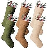 MiniInflat 6 Pack Velvet Christmas Stockings Rustic Large Xmas Stockings with Hanging Loops Brown Green Neutral Christmas Decor for Fireplace Mantle Farmhouse Home, 17 Inches