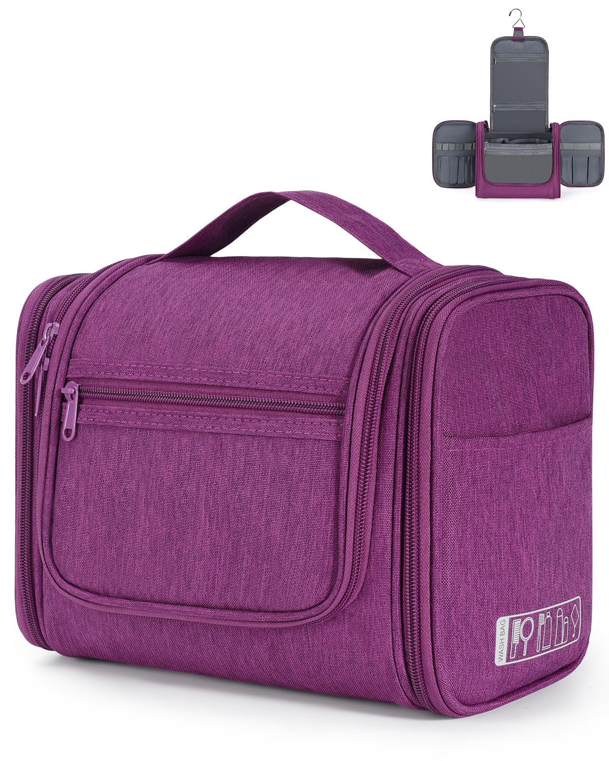 Large Hanging Toiletry Wash Bag Travel Makeup Cosmetic Organizer for Men Women by WANDF (Denim Purple)