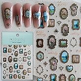 CESTSIREN Golden Frame Nail Art Stickers, Self-Adhesive Vintage Nail Decals Women's Nail Accessories