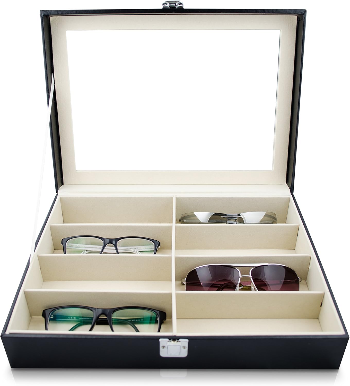 Eyewear box for storing 8 eyeglasses Black 34 x 25 x 9 cm
