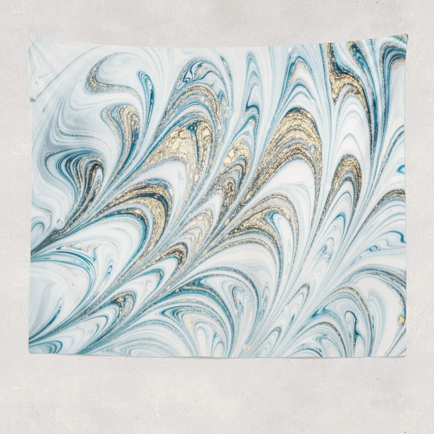 Soopat Tapestry Polyester Fabric Natural Luxury Swirls Marble Ripples Agate Ottoman Turkish Marbling Art Golden Powder Fluid Wall Hanging Tapestry Decorations for Bedroom Living Room Dorm 80X60 inch