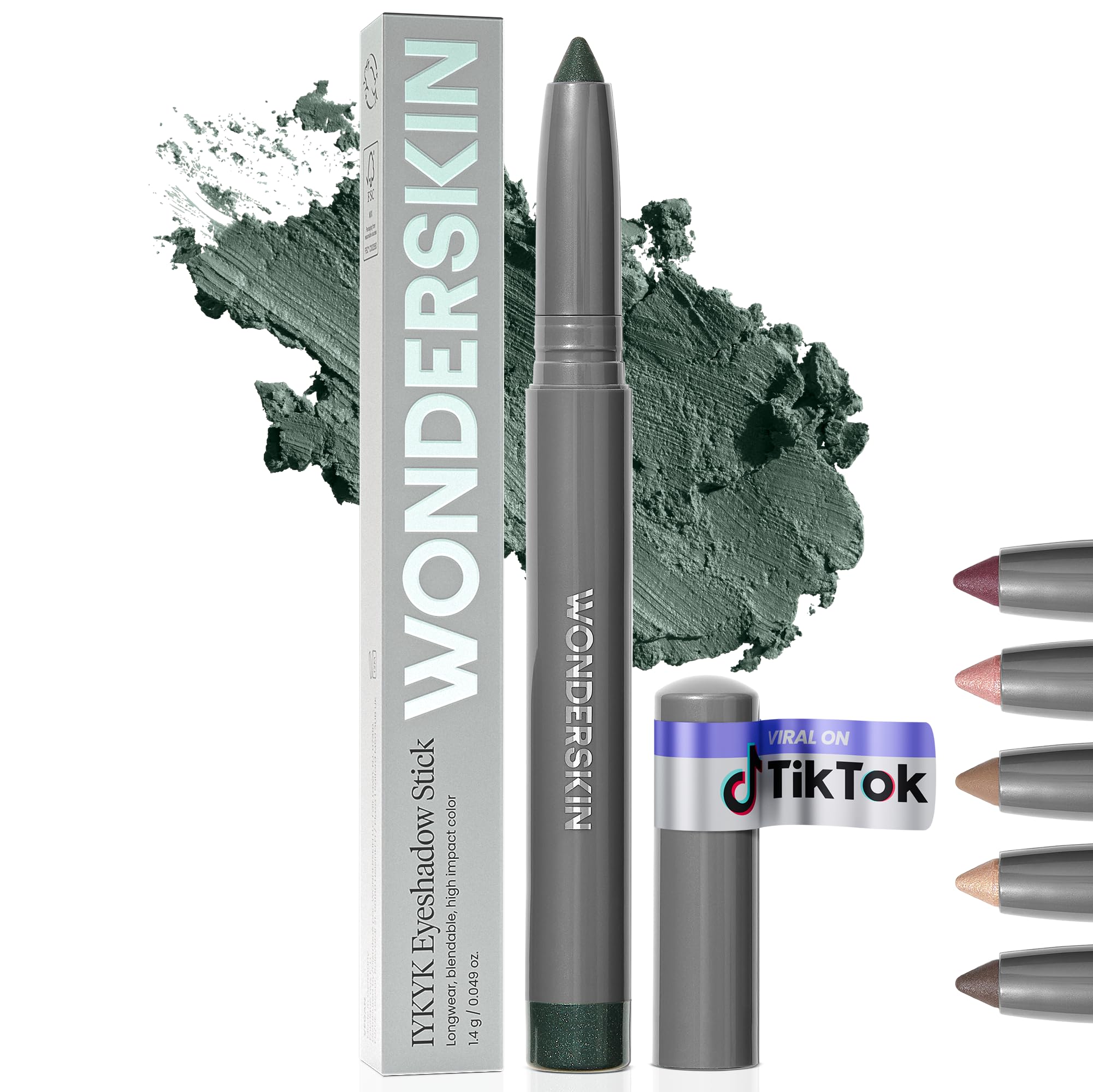 Wonderskin Eyeshadow Stick - IYKYK Longwear Eye Shadow Sticks, Budge-Proof & Waterproof Shimmer Eyeshadow Stick with Built-in Sharpener (Green Smoke)