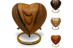 KC KATIE COLLECTION BY URNSELLER Small Urns for Ashes Keepsake Heart - Mini Wood Grain Cremation Urn for Male or Female Human or Pet Ashes - Holds a Small Portion of Remains - Includes Funnel Velvet Bag and Stand (Teak)