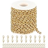 Jabogrii 32.8 Feet Gold Plated Aluminum Jewelry Making Chains Rolo DIY Craft Bulk Chain for Jewelry Making