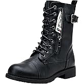 Vepose Women's Combat Boots Low Heel, Mid Calf Military Boots with Card Knife Wallet Pocket