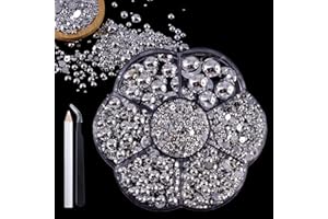 OCOUYVD 1500 Pcs 3D Nail Charms Flatback Pearls Set,Silvery Nail Rhinestones 7 Sizes 0.5-9mm Nail Pearls&Flowers Jewels for Manicure DIY Crafts Jewelry Accessories