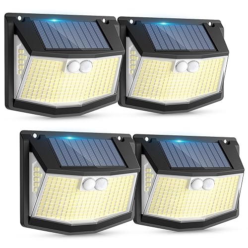 Solar Lights Outdoor Garden 248 LED Solar Security Light 3 Motion Sensor Modes and 270 Wide Angle Lighting IP65 Waterproof Outside Solar Powered Wall Lights for Fence Front Door Yard Garage 4 Pack