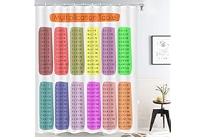 JAWO Math Shower Curtain for Kids Children, Colorful Multiplication Table 1 to 12 Shower Curtain with Hooks, Kids Shower Curtain Educational Fabric Bathroom Curtain 72X72