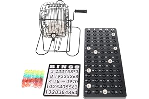 WE Games Complete Bingo Game Set with Black Bingo Cage Large Master Board Plastic Bingo Balls, Bingo Set for Family Games, Outdoor Games for Adults and Family, Party Games, Games for Family Game Night