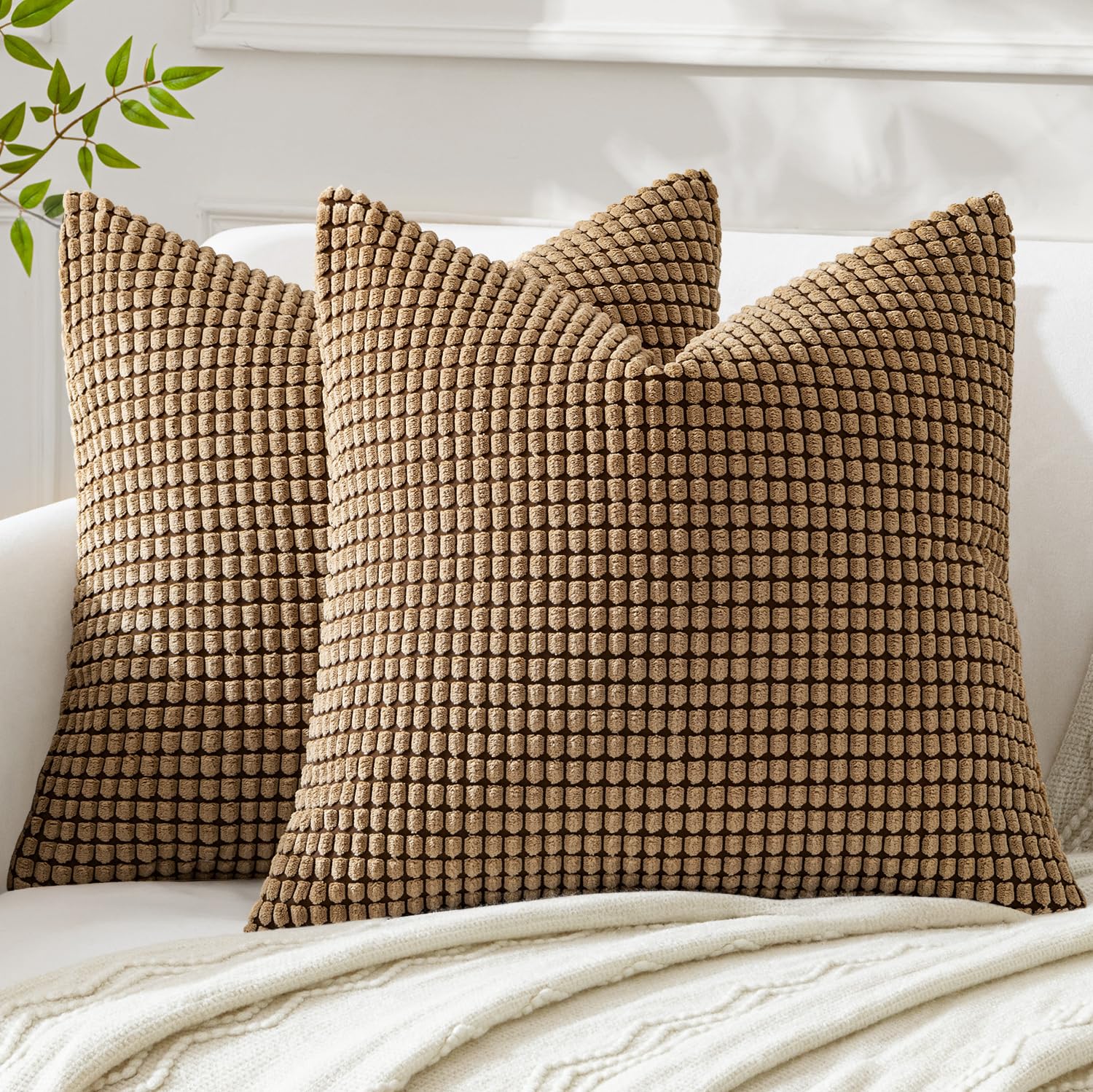 Photo 1 of MIULEE Pack of 2 Pillow Covers 18x18 Inch Inch Brown Super Soft Corduroy Decorative Throw Pillows Couch Home Decor for Cushion Sofa Bedroom Living Room