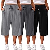 Locoowai 3 Pack Women's Plus Size Capris Loose Fit Wide Leg Yoga Cropped Pants Lounge Workout Sweatpant with Pockets