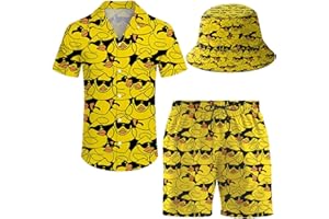 ifamawlea Men'S 2 Piece Tracksuit Hawaiian Shirt Shorts Button Down Shirt And Shorts Sets With Bucket Hats