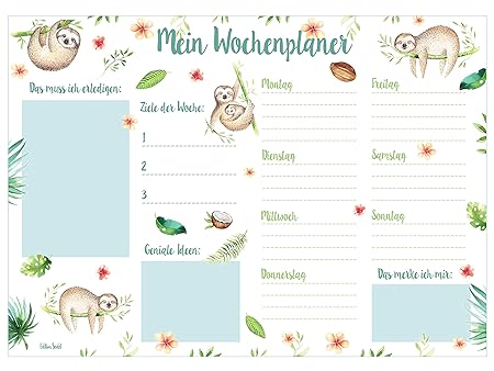 Edition Seidel Faultier Schreibtischunterlage Wochenplaner Papier zum Abreißen DIN A3 To Do Schreibunterlage 25 Blatt Papieru