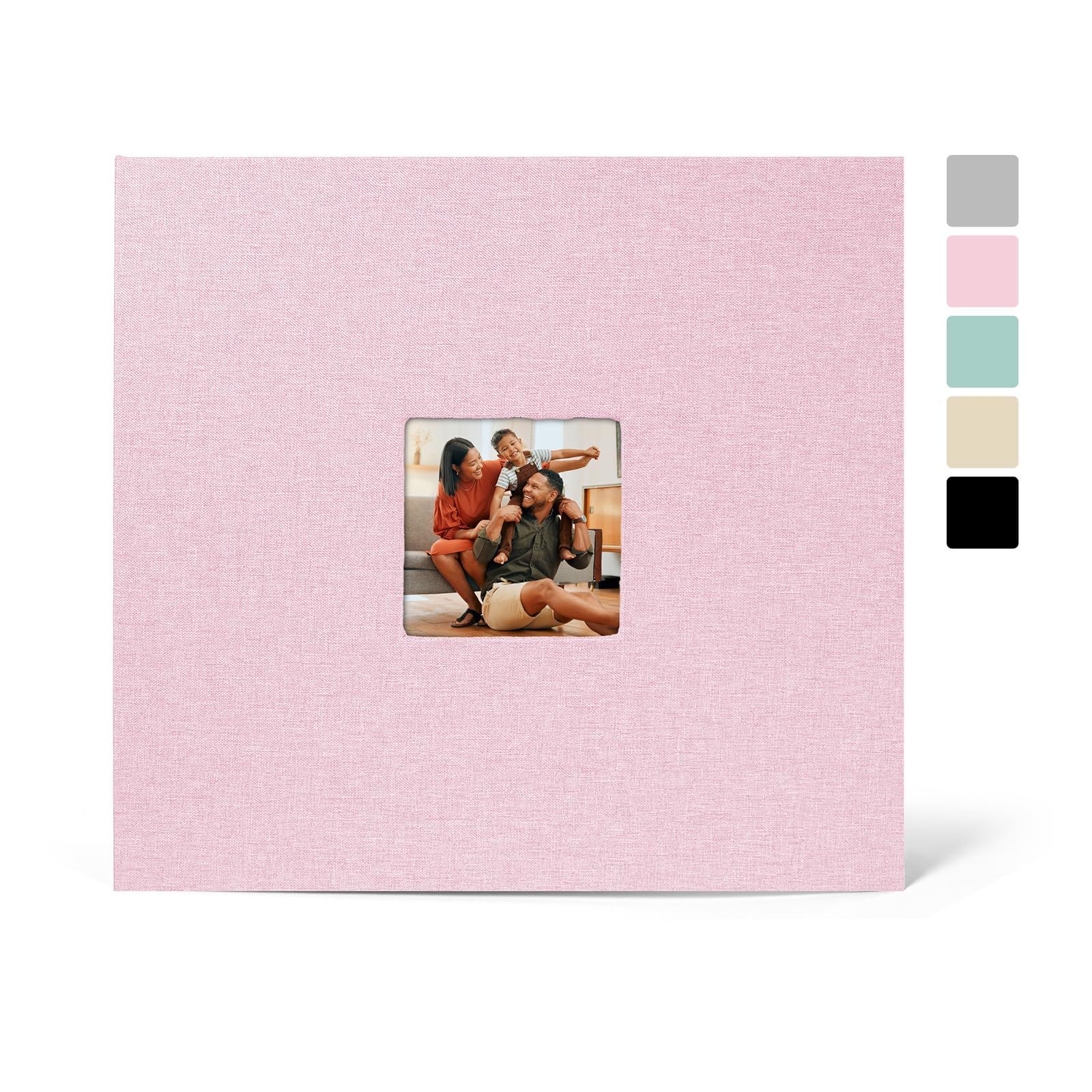 Photo 1 of 12x12 Inch Large 3 Ring Binder Scrapbook Album, Linen Cover Scrap Books 30 Pocket with Plastic Sleeves Protectors Display 60 Pages 12 x 12 Art Portfolio for Wedding Baby Adventure (Pink)