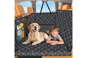 URPOWER Backseat Extender for Dogs - Hard Bottom Dog Car Seat Cover for Back Seat, Dog Hammock for Car, SUV, and Truck, Pet Rear Seat Protector Dogs Travel Bed with Mesh Window & Side Flaps