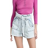 [BLANKNYC] Womens Pleated Denim Paper Bag Cuffed Shorts with Self Belt, Stylish & Designer Clothing