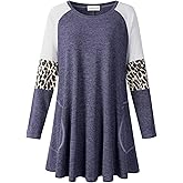 LARACE Swing Tunic Top for Women Plus Size Leopard Long Sleeve Shirt with Pocket