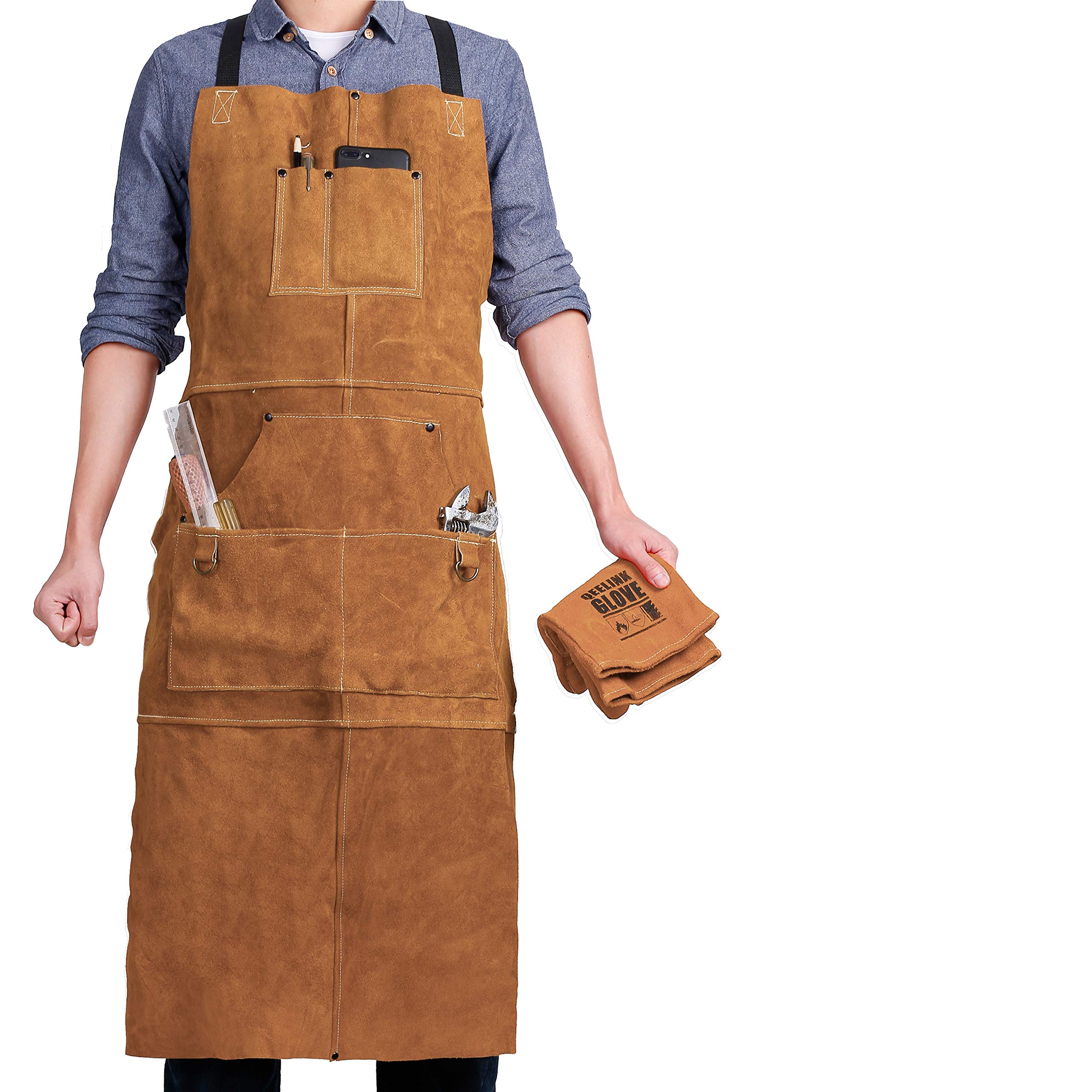 QeeLink Leather Welding Apron Heat FlameResistant Heavy Duty Work