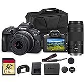 Canon EOS R100 Mirrorless Camera Double Lens Kit with RF-S 18-45mm and RF 75-300mm Lenses | Compact 24.2MP APS-C Camera with 4K Video, Dual Pixel Autofocus with Bag and 64GB Card