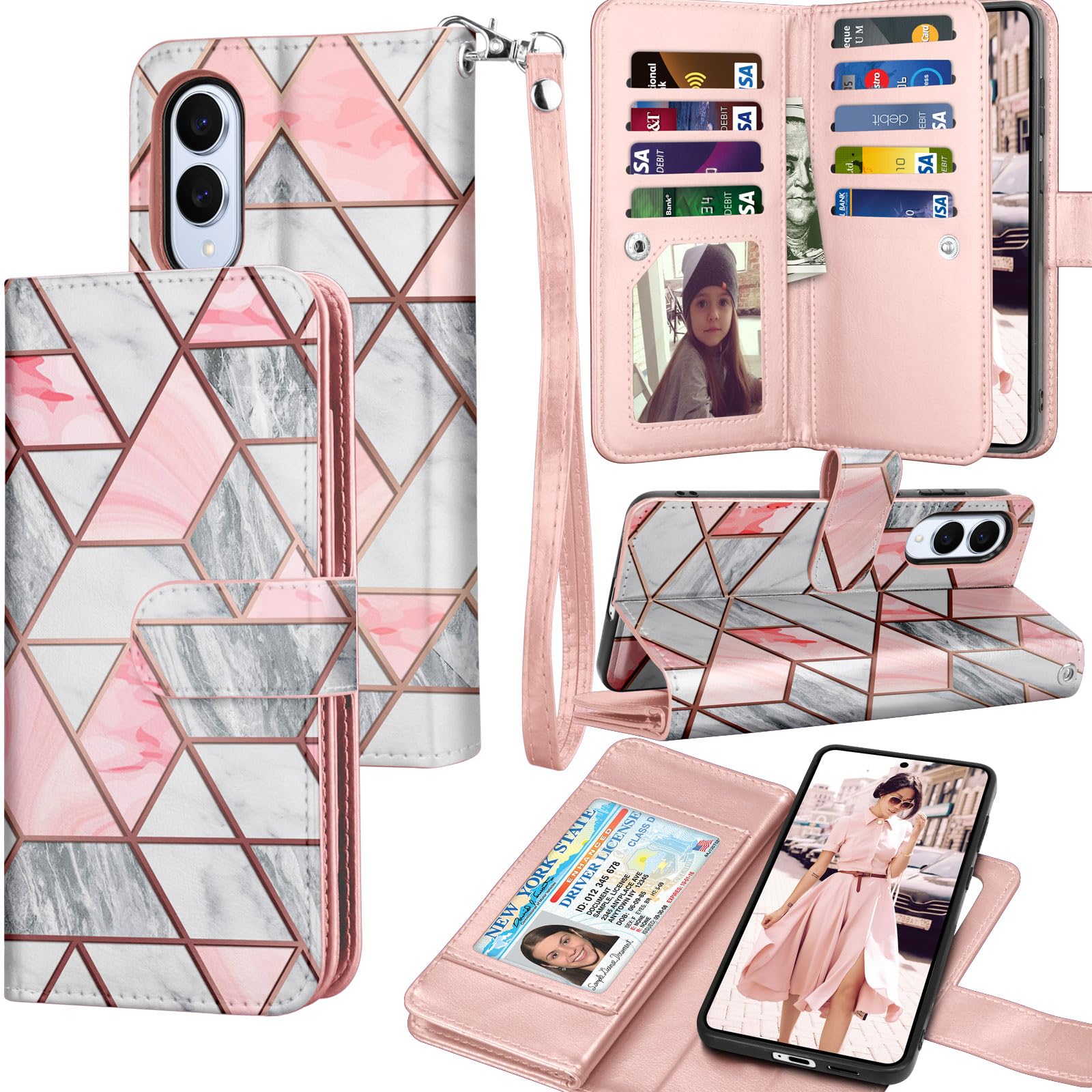 Photo 1 of Tekcoo Wallet Case for Samsung Galaxy S25 Edge/SM-S937 Flip Cover, Luxury PU Leather ID Cash Credit Card Slots Holder Carrying Phone Folio Cover [Detachable Magnetic Hard Case] & Lanyard - Marble