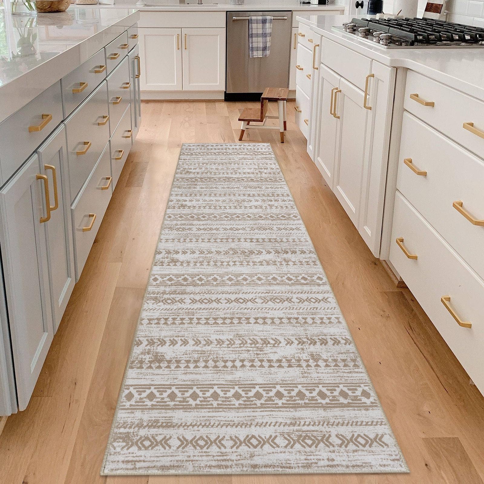 Photo 1 of Alfasoft Moroccan Washable Runner Rug 2x8, Non-Slip Vintage Beige Brown Neutral Boho Runners for Hallways Kitchen Rugs Soft Print Distressed Geometric Floor Carpet Runner for Bedroom Laundry