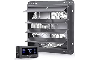 iLIVING 16" Wall Mounted Shutter Exhaust Fan, Automatic Shutter, Temperature and Humidity Controls with Variable Speed, 1736 
