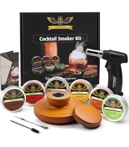 SMOKPUB - Kit De Fumoir électrique à Whisky Intégré, Pas Besoin De Butane, Fumoir à Cocktail Avec 6 Puces En Bois, Kit De Fumeur De Boissons Anciennes, Cadeaux De Whisky Bourbon