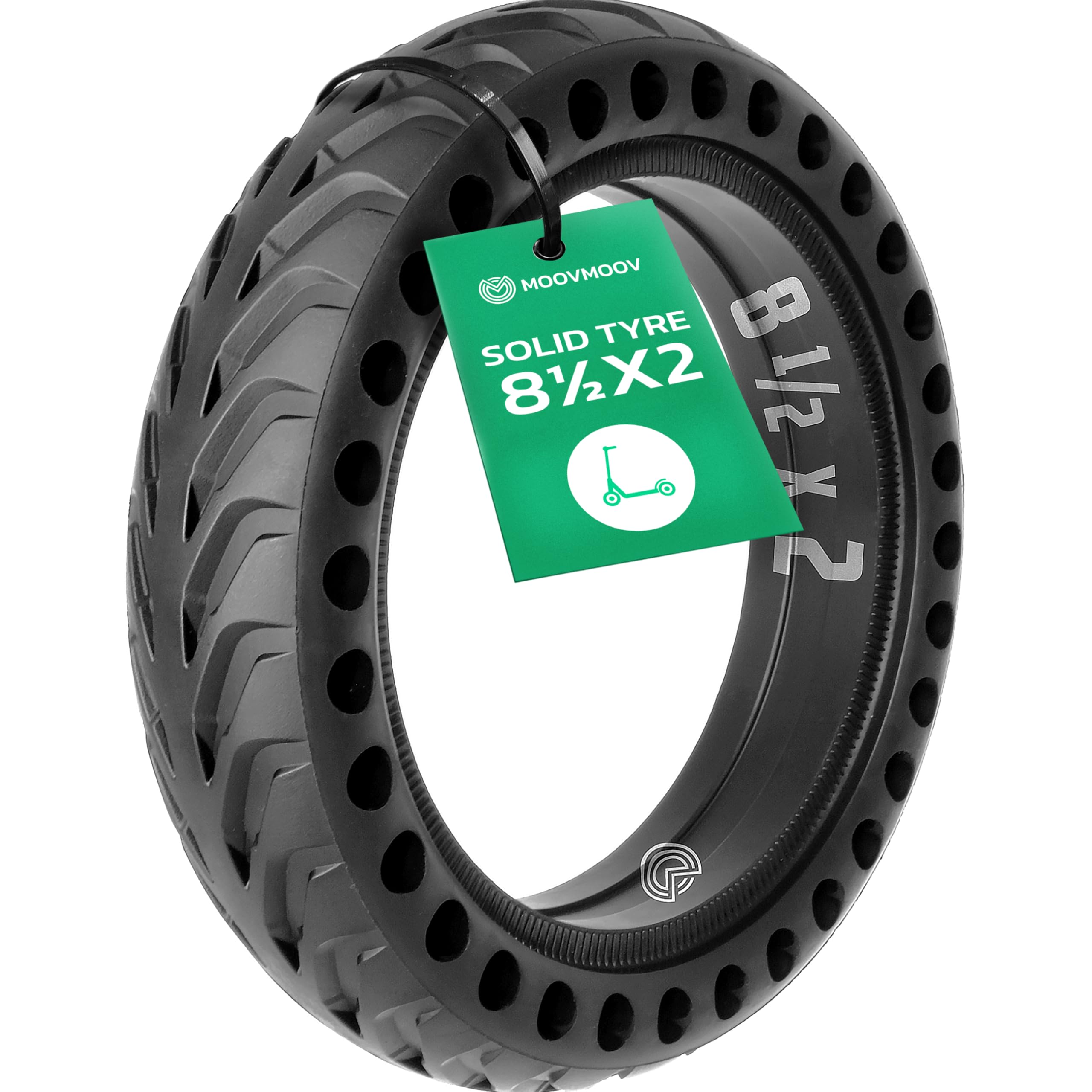 MOOVMOOV Solid Tyre 8 1/2x2 MPK85 for Electric Scooters - Puncture-Proof Scooter Tyres 8.5 Inch (8 1/2 x 2) - Suitable for Xiaomi M365, Pro 2 and 8.5" Wheels - E Scooter Hard Rubber Tyres MPK85
