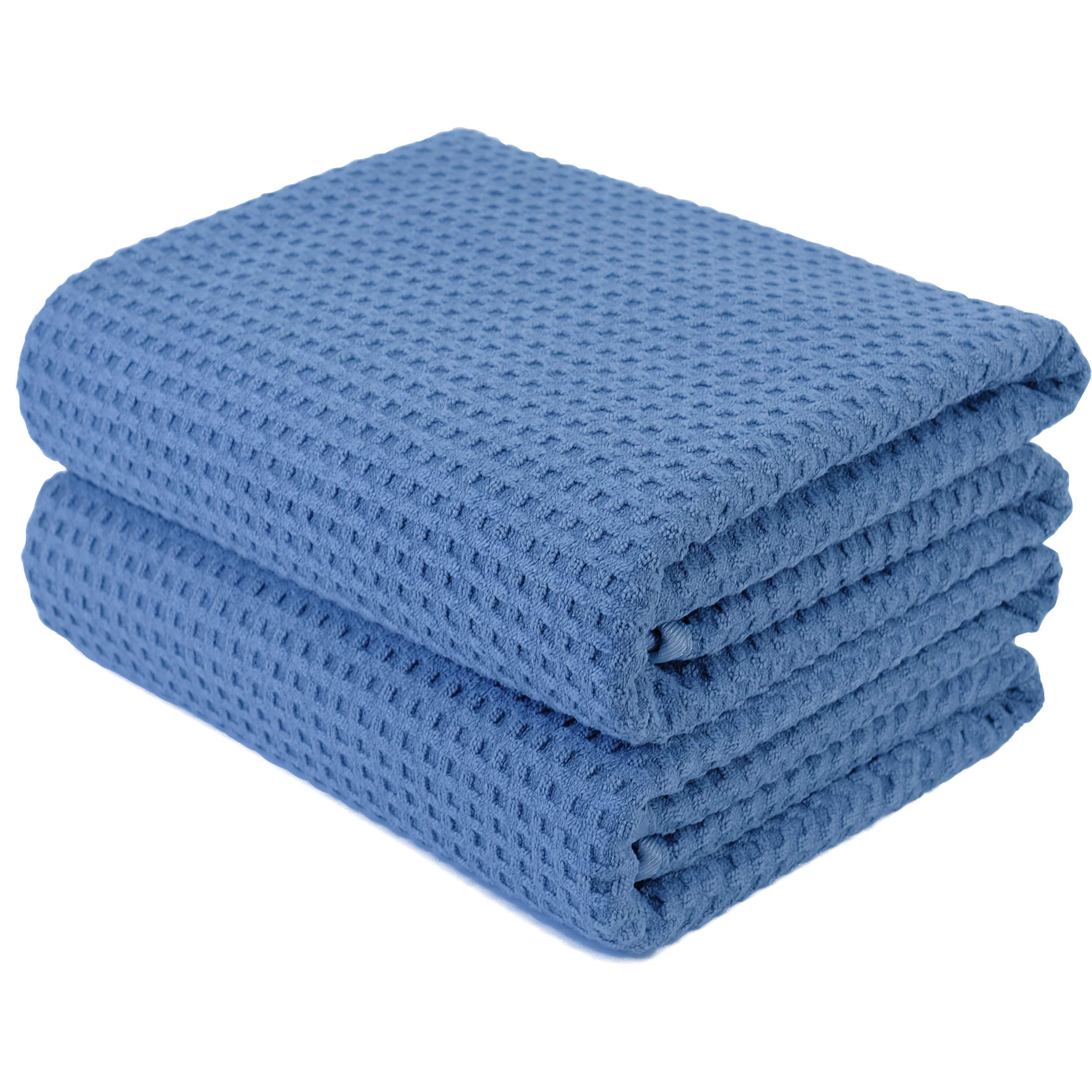 Polyte Microfibre Oversize Quick Dry Lint Free Bath Towel, 76 x 152 cm, Set of 2 (Blue, Waffle Weave) — image 1
