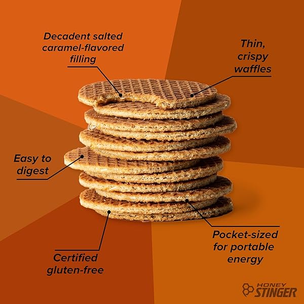 HONEY STINGER ORGANIC GLUTEN FREE SALTED CARAMEL WAFFLE | ENERGY STROOPWAFEL FOR EXERCISE, ENDURANCE AND PERFORMANCE | SPORTS NUTRITION FOR HOME & GYM, PRE AND POST WORKOUT | BOX OF 6 WAFFLES, 6.36 OZ