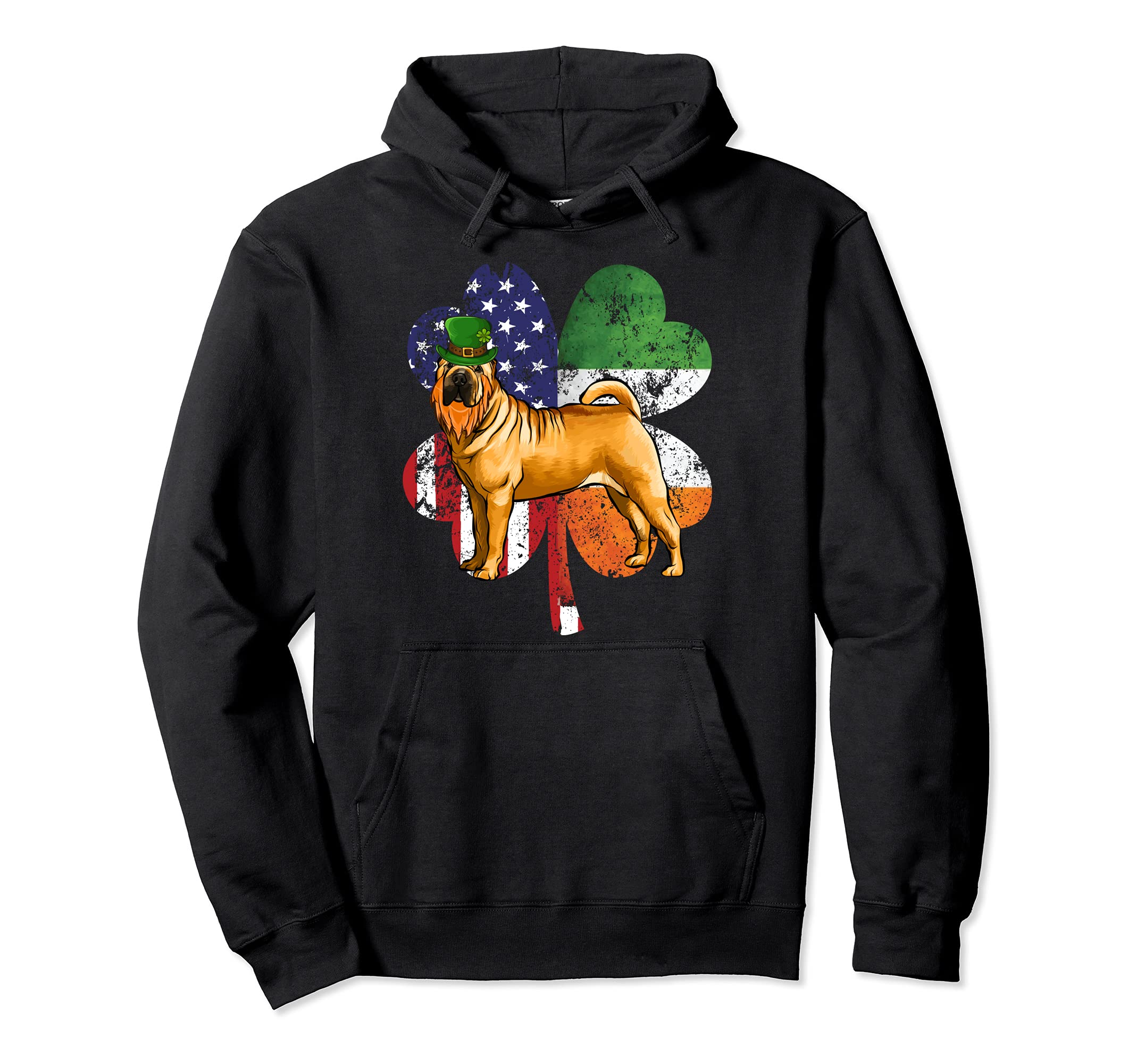 St Patricks Day Irish American Flag Chinese Shar-Pei Dog Pullover Hoodie