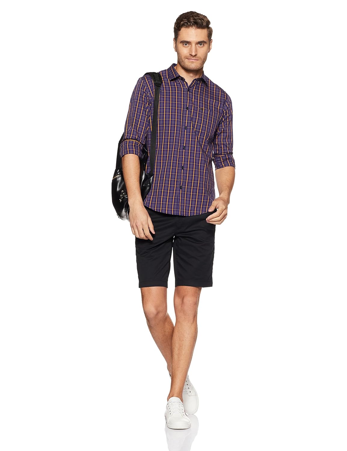 peter england men's checkered slim fit casual shirt