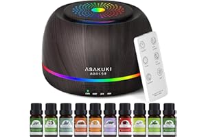 ASAKUKI Ellipse Essential Oil Diffuser with 10 Oils Set, 5 in 1 Ultrasonic 300ML Aromatherapy Scent Humidifier Vaporizer with Remote Control, Timer, Auto-Off-Black