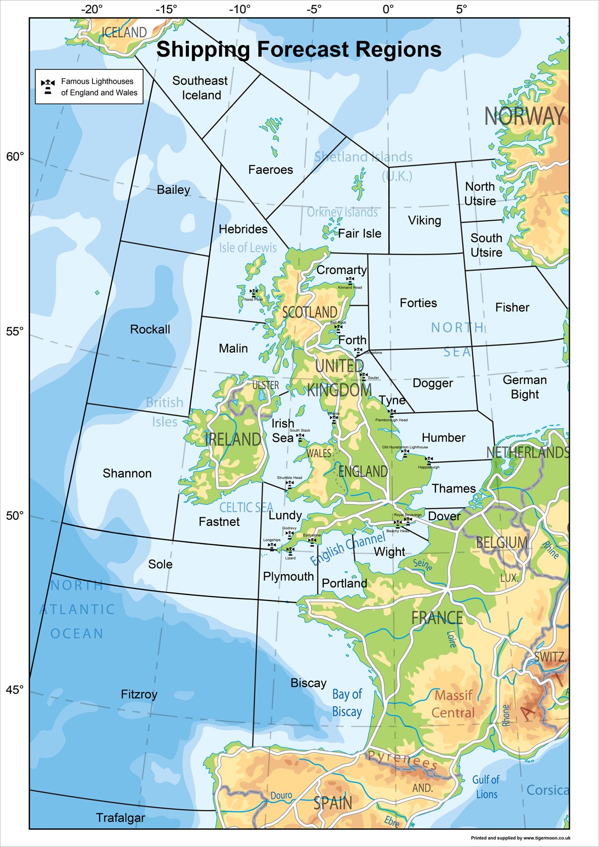 United Kingdom Shipping Forecast Regions Map (A2 Size 42 x 59.4 cm)