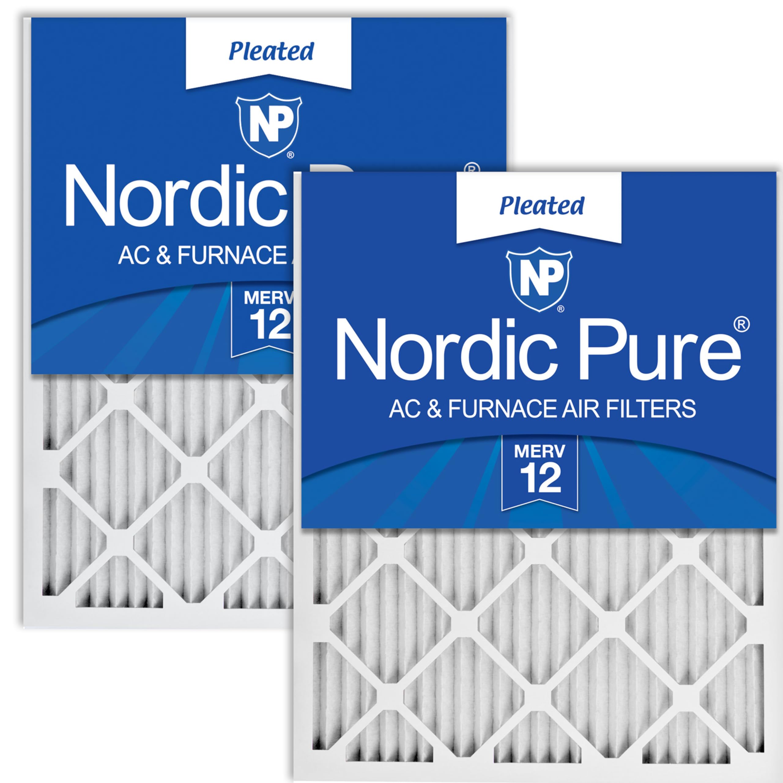 Nordic Pure 24x24x1 (Actual Size: 23 3/8 x 23 3/8 x 3/4) Pleated MERV 12 Air Filters 2 Pack Image