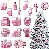 Panelee 48 Pcs Christmas Candy Tree Ornaments PVC Pink Christmas Candy Cane Lollipop Ornament Xmas Hanging Decors Birthday Party Decoration Crafts for Xmas Tree Party