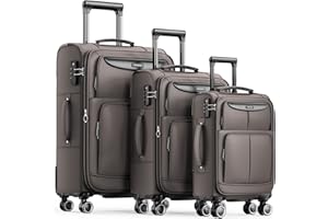 SHOWKOO Luggage Sets 3 Piece Softside Expandable Lightweight Durable Suitcase Sets Double Spinner Wheels TSA Lock Light Coffee (20in/24in/28in)