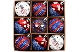 DECOR BY HANNAH DecorbyHannah Christmas Ornaments, Red Blue White Christmas Tree Decorations, 9ct 60mm Shatterproof Hanging Patriotic Christmas Ball Ornaments for Tree, Home Indoor Party Decor