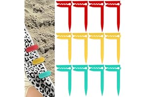 CAIRIAC Outdoor Beach Towel Anchor Stakes Clips, Picnic Mat Anchor Stakes Clamps Sand Blanket Holder, Beach Towel Sand Spikes, Summer Beach Vacation Essentials, Gifts for Beach Lovers (12 Pack)