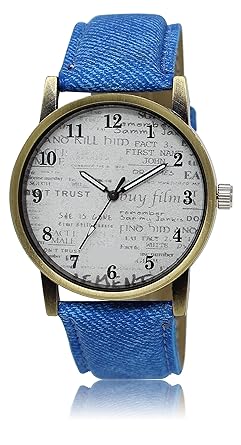 Cloudwood White Round Dial Denim Leather Strap Analogue Watch For Men/Boys- Wch-28
