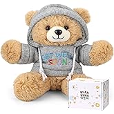 Osacoe Get Well Soon Teddy Bear Stuffed Animal with Gift Box Removable Hoodie for Comfort and Love, for Kids, Women & Men in Tough Time, Get Well Soon Gifts Basket with Beautiful Greeting Card